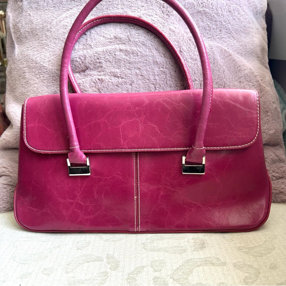 Rasberry Vegan Leather Double Handle Bag